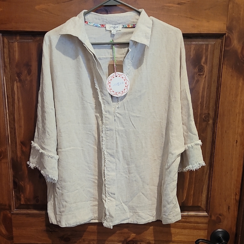 Beige Linen Button-Up Blouse